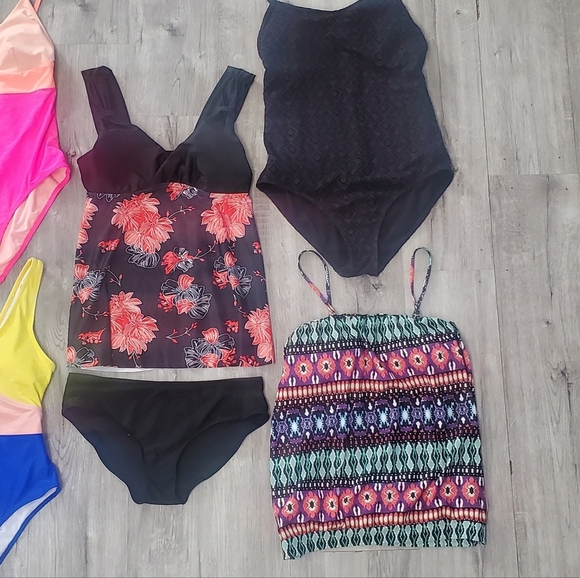 Lot X 6 Swimsuits Tankini Bundle Set Yellow Blue Bulk One Piece Crochet Bikini - Picture 2 of 8